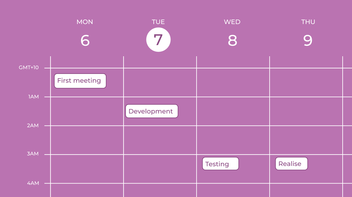 A pink calendar with events